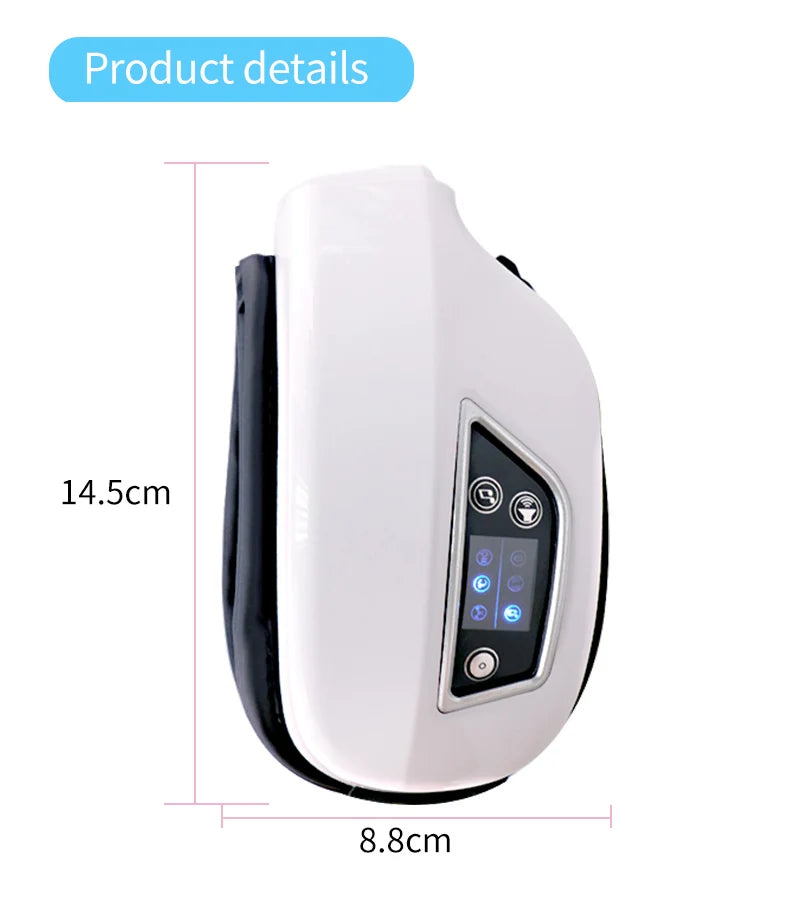 Appareil de massage des yeux blanc compact avec écran de commandes sur le côté