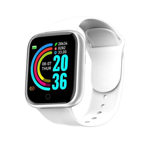 Montre connectée blanche, écran couleur, bracelet silicone perforé blanc