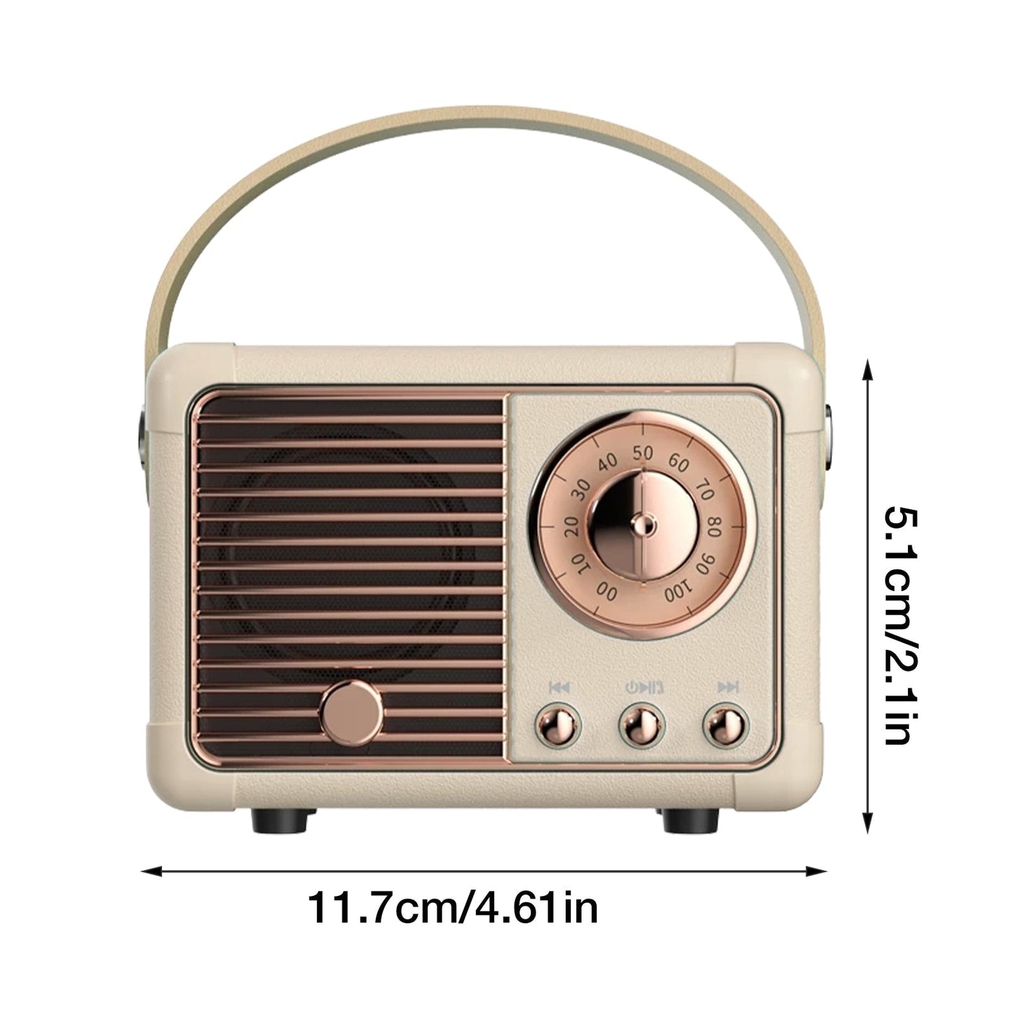 Radio rétro Bluetooth beige, grille et cadran circulaire sur la face avant