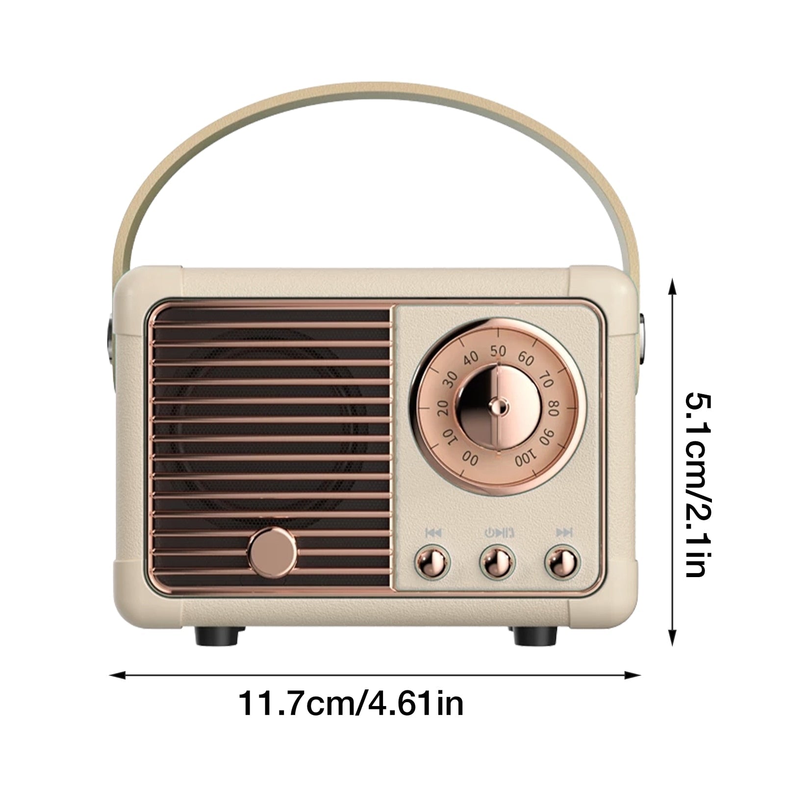Radio rétro Bluetooth beige, grille et cadran circulaire sur la face avant
