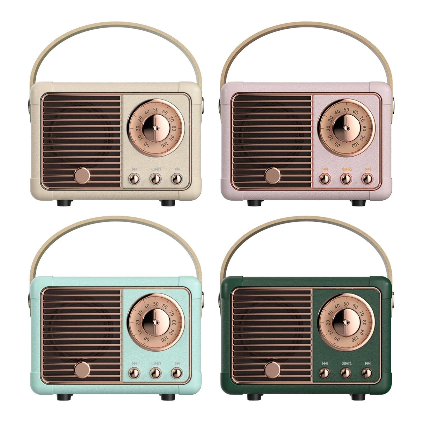 Lot de radios rétro Bluetooth, 4 coloris, façade en grille et cadran de réglage