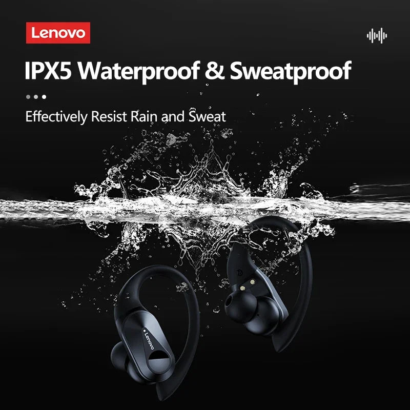Écouteurs TWS Lenovo LP75 noirs avec éclaboussures, embouts intra-auriculaires
