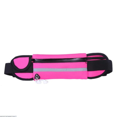 Ceinture de running rose et noire avec fermeture zippée et bande réfléchissante.
