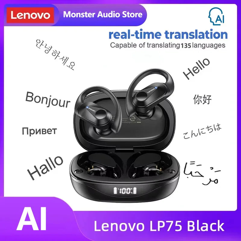 Écouteurs TWS Lenovo LP75 noirs avec étui de recharge