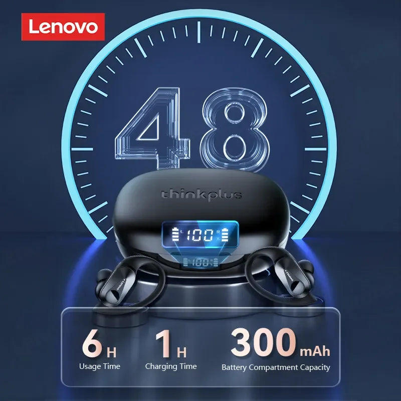 Étui d’écouteurs TWS Lenovo LP75 noirs avec afficheur LED et deux écouteurs
