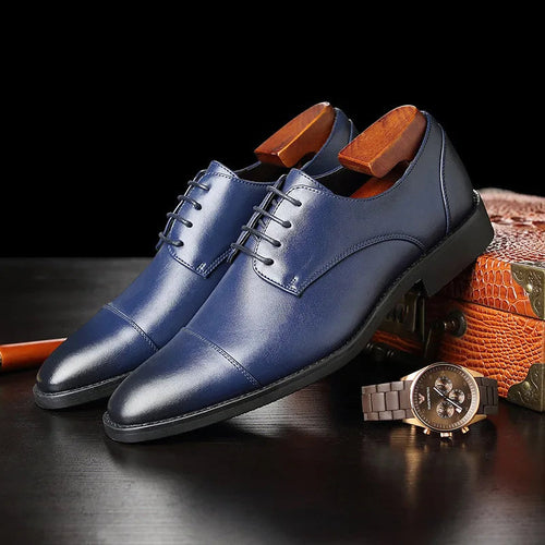 Chaussures de ville à lacets homme en PU, bout pointu, bleues, vue latérale