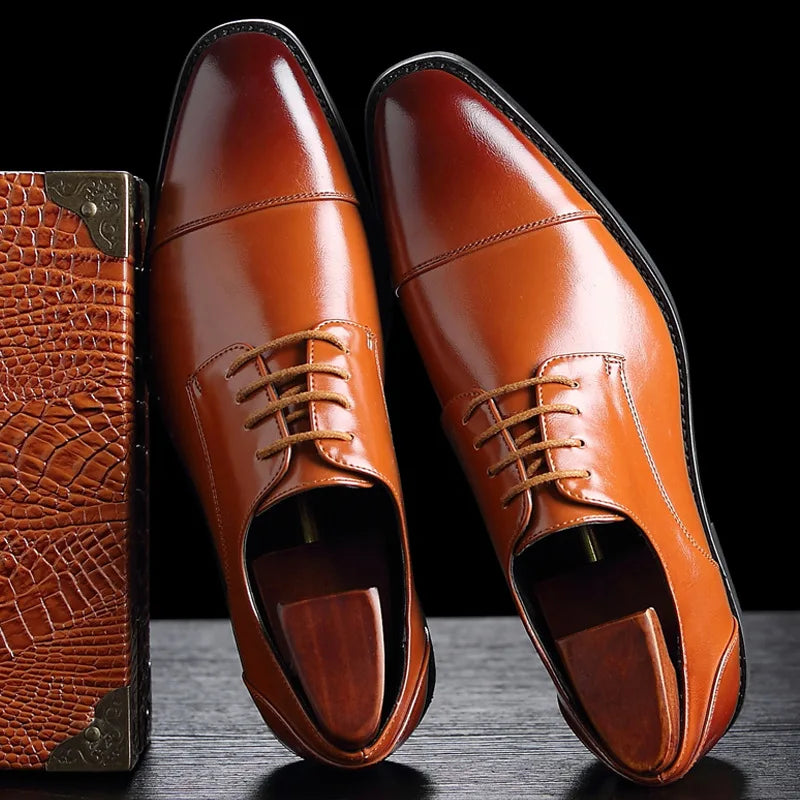 Chaussures de ville à lacets homme en PU, bout pointu, marron cuivré, vue de face