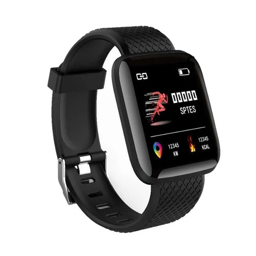 Montre connectée noire, écran couleur, bracelet silicone texturé noir