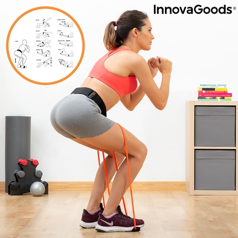 Ceinture d’entraînement Bootrainer avec bandes élastiques orange et noires, portée en squat.