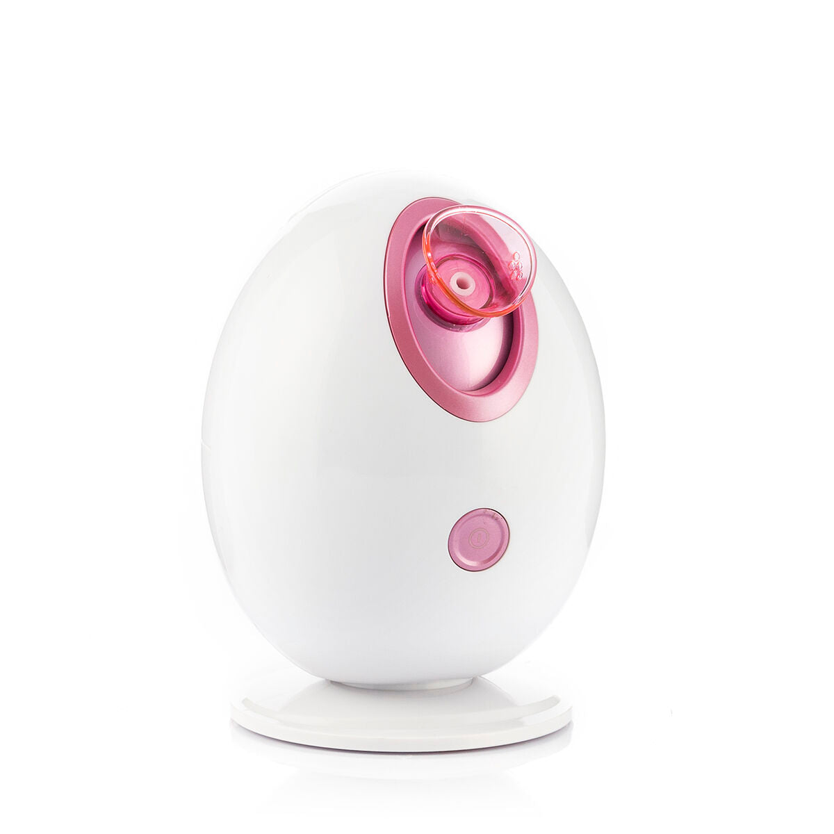 Appareil de sauna facial électrique blanc, ouverture rose et bouton de commande