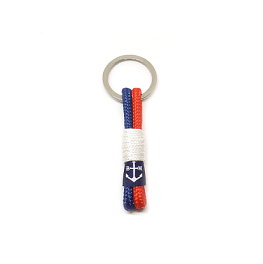 Porte-clés unisexe en corde nautique tressée rouge et bleue, anneau métal, 7 cm