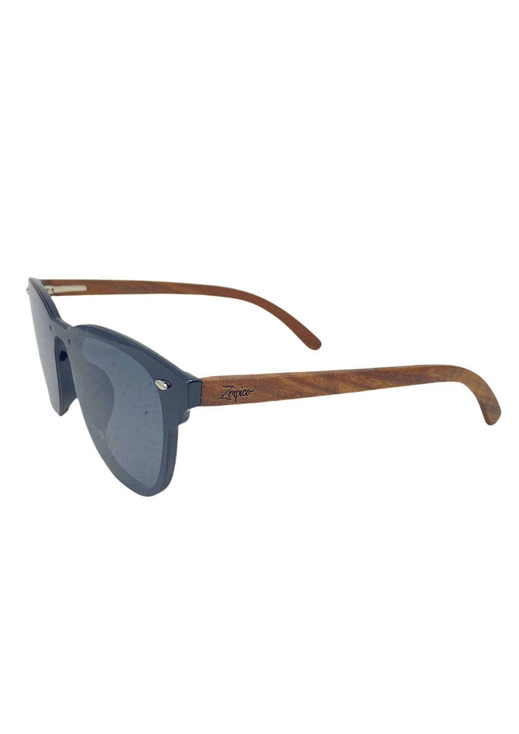 Lunettes de soleil profil, monture sombre et branches en bois