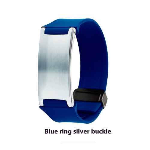 Bracelet en silicone bleu avec fermoir argent, ajustable
