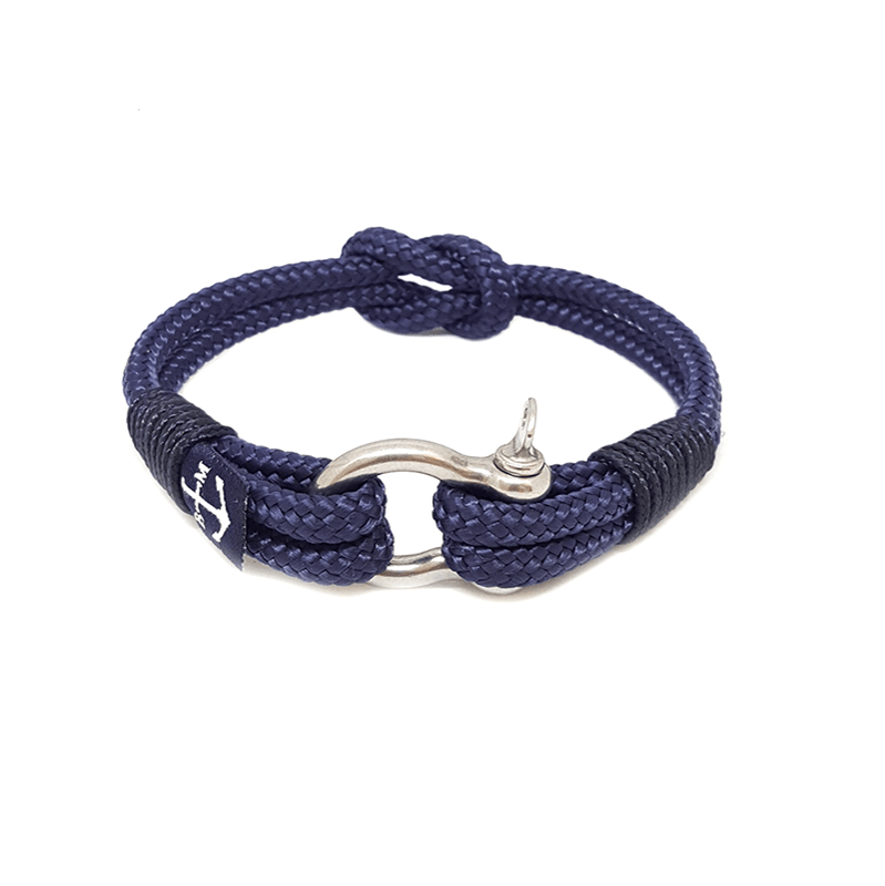 Bracelet nautique Rian en cordon tressé bleu foncé avec attache en métal en forme d’ancre