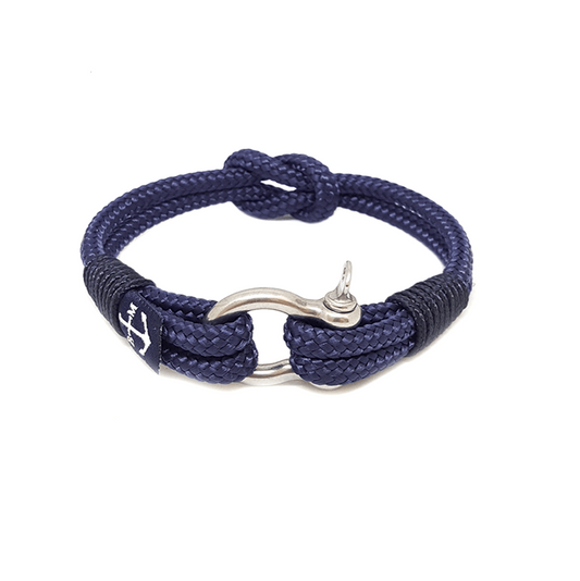 Bracelet en corde tressée bleu marine avec fermoir en métal argenté