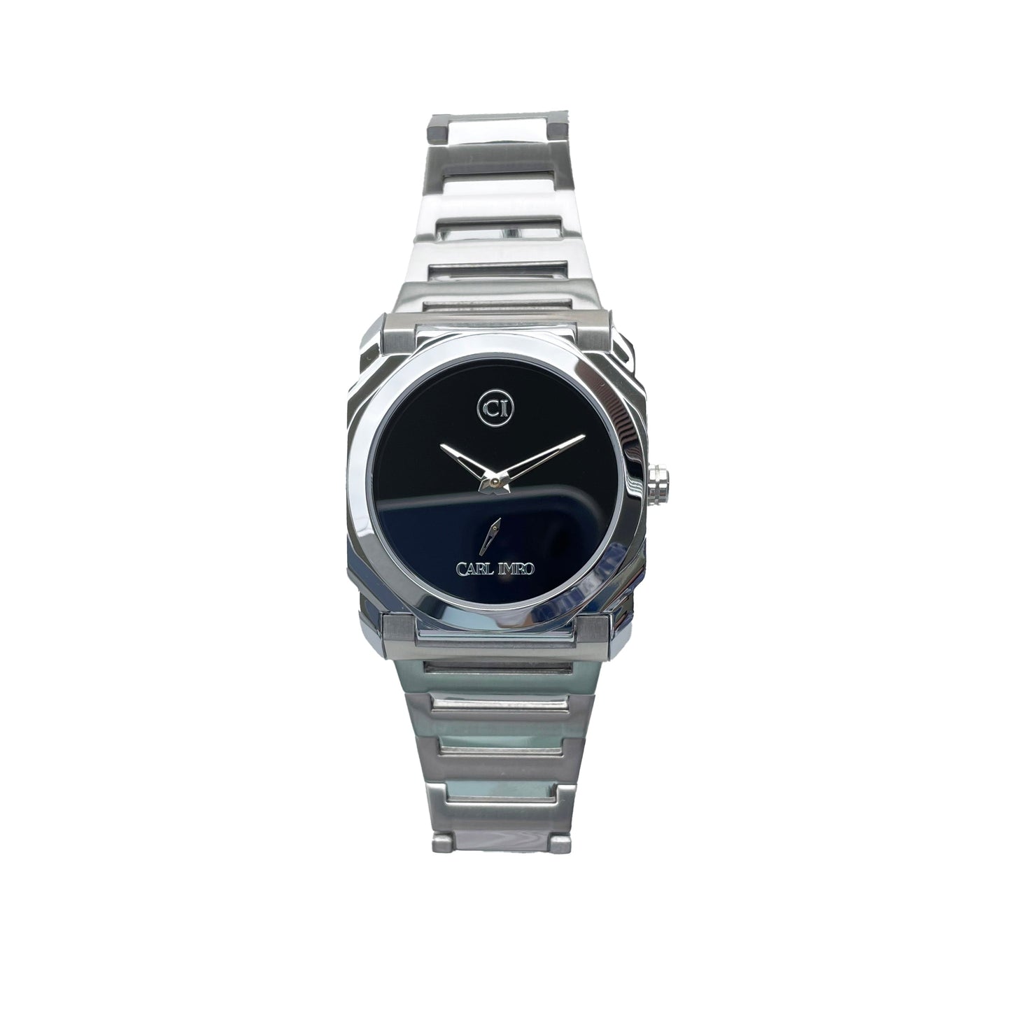 Montre homme à bracelet argenté, cadran bleu foncé avec trois aiguilles