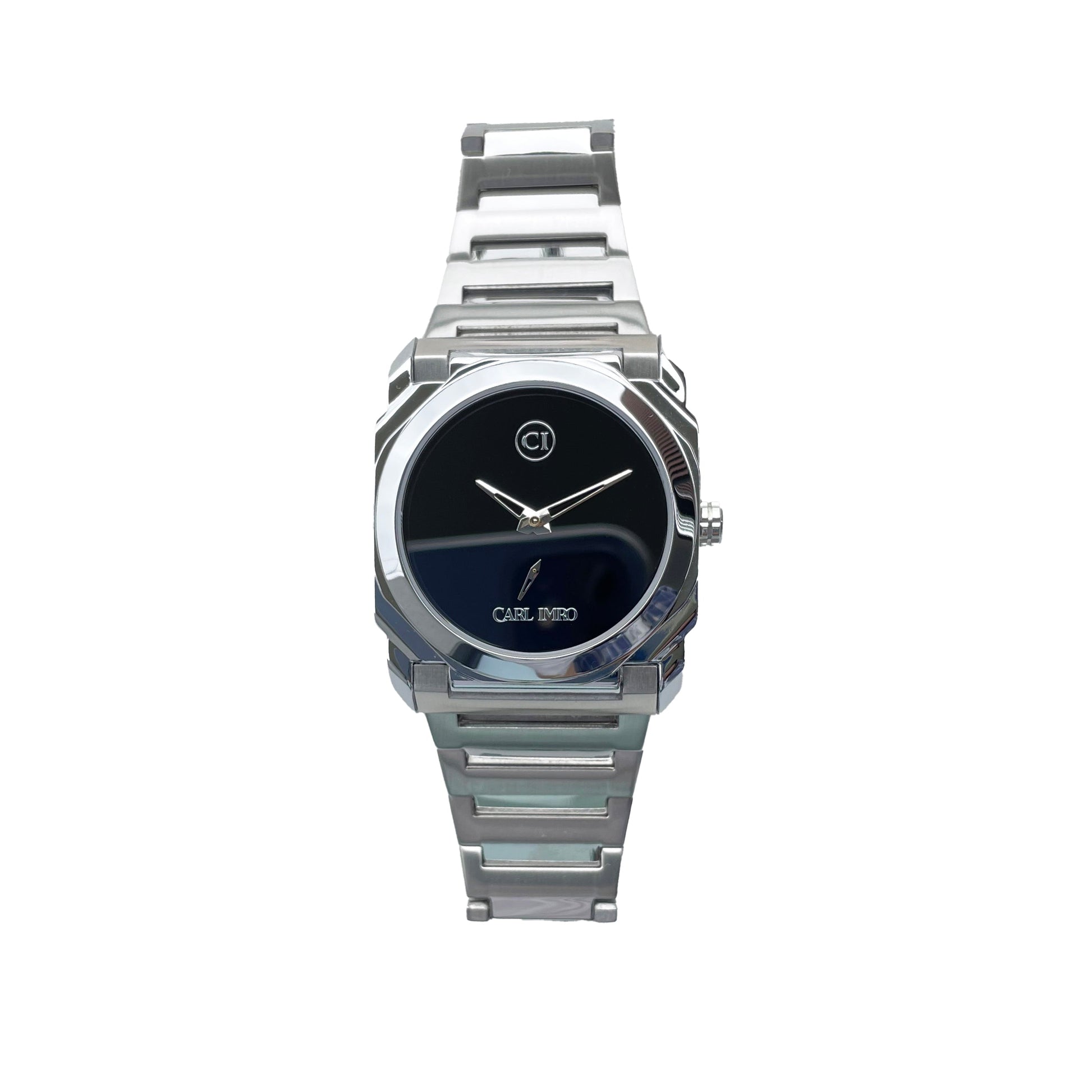 Montre homme à bracelet argenté, cadran bleu foncé avec trois aiguilles