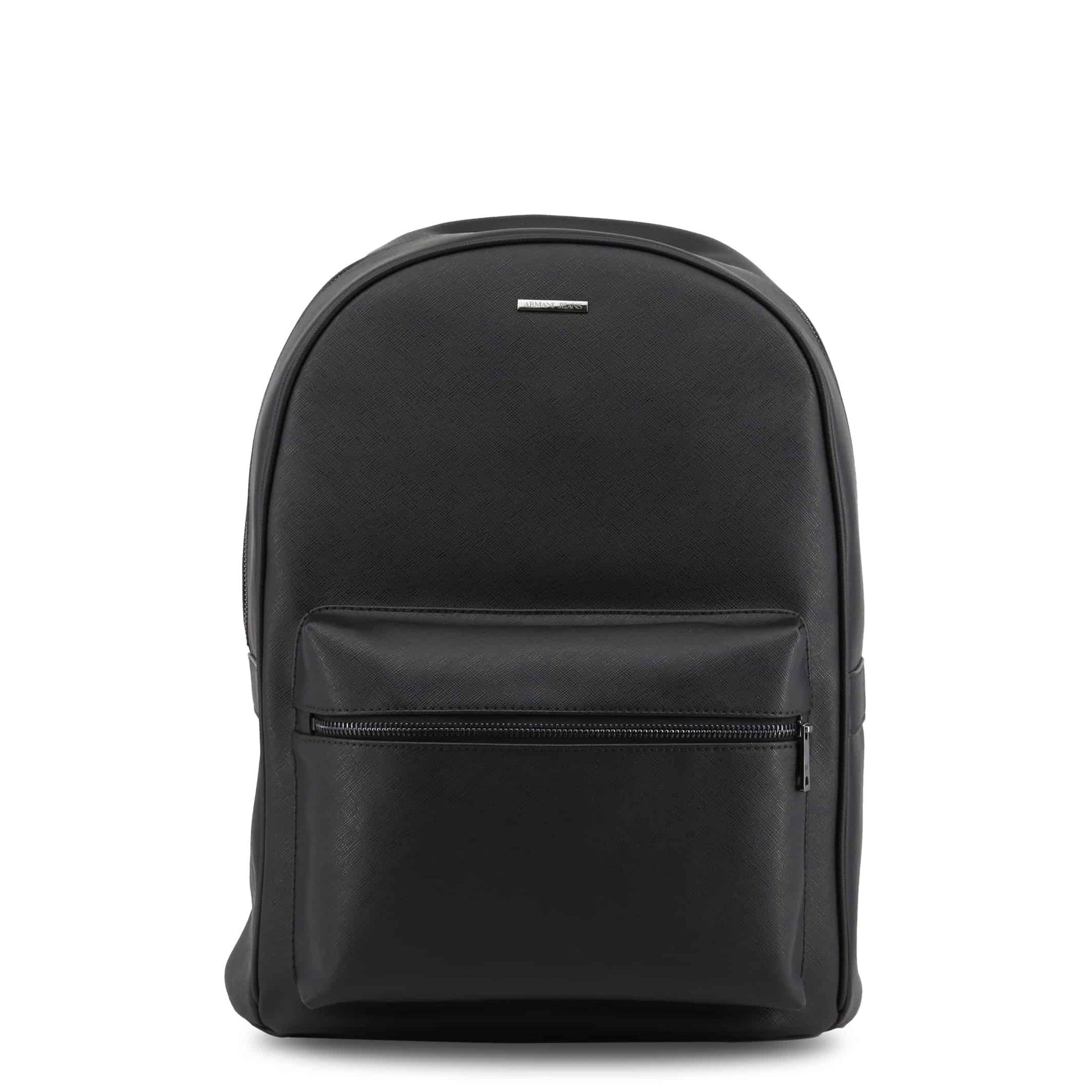 Sac à dos Armani Jeans noir en cuir synthétique, poche zippée avant.