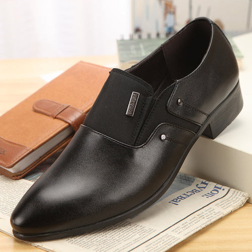 Chaussures homme à bout pointu en PU, noires, empiècement élastique