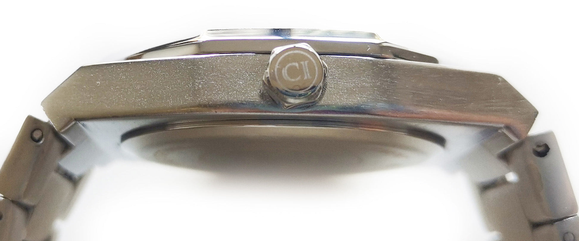 Montre-bracelet homme, fond de boîtier rond en acier inox avec logo