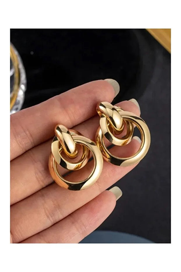 Boucles d’oreilles en cercles entrelacés dorés, motif anneaux ouverts