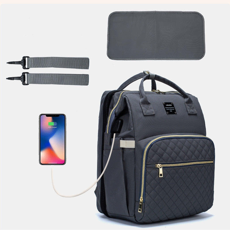 Sac à langer bébé bleu nuit-gris avec matelas à langer, poches zippées et anses