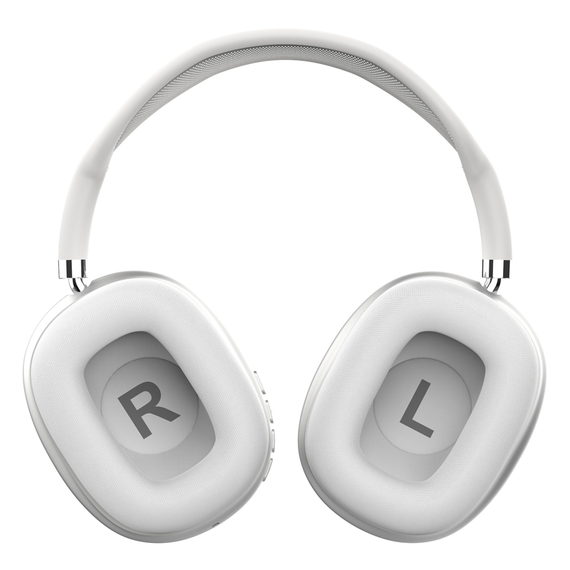 Casque sport Bluetooth blanc, coussinets repères R et L, arceau fin.
