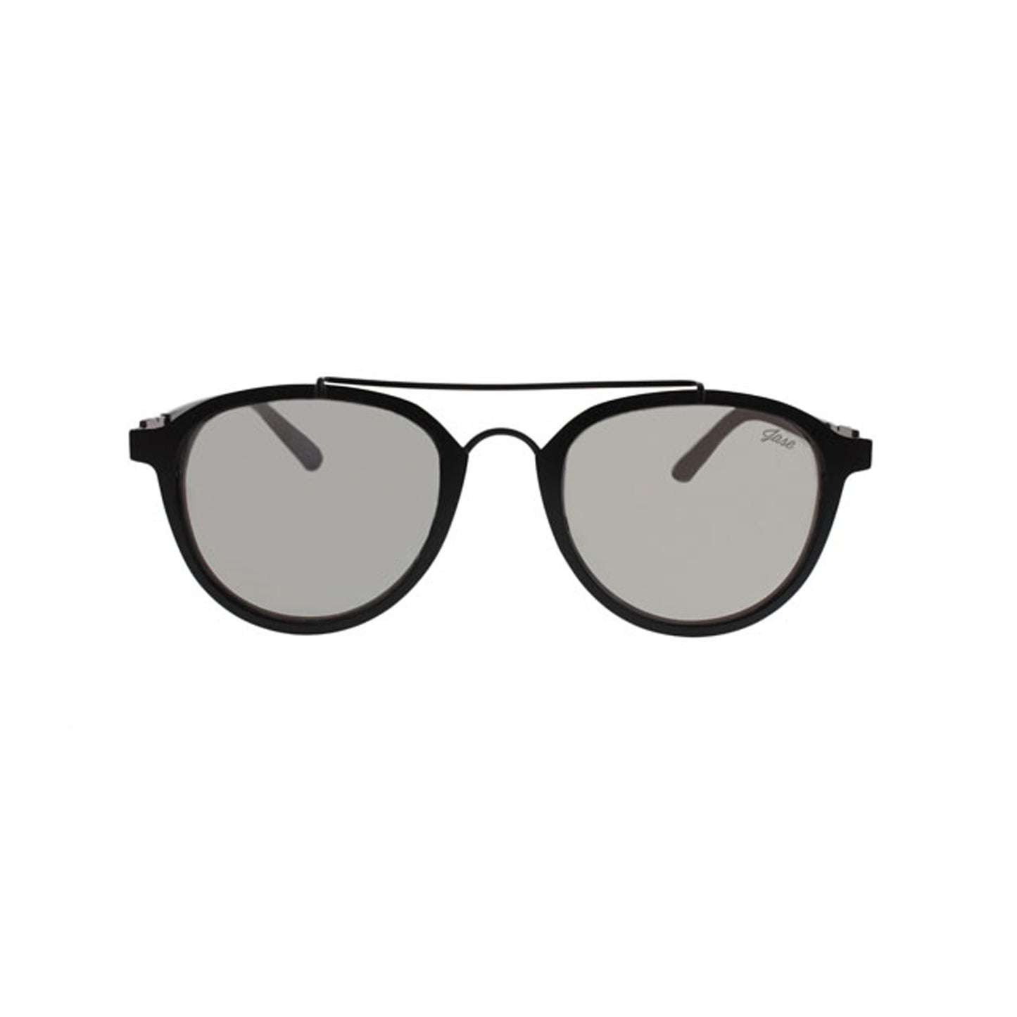 Lunettes ovales unisexes métal noir mat, verres gris fumé, vue de face.