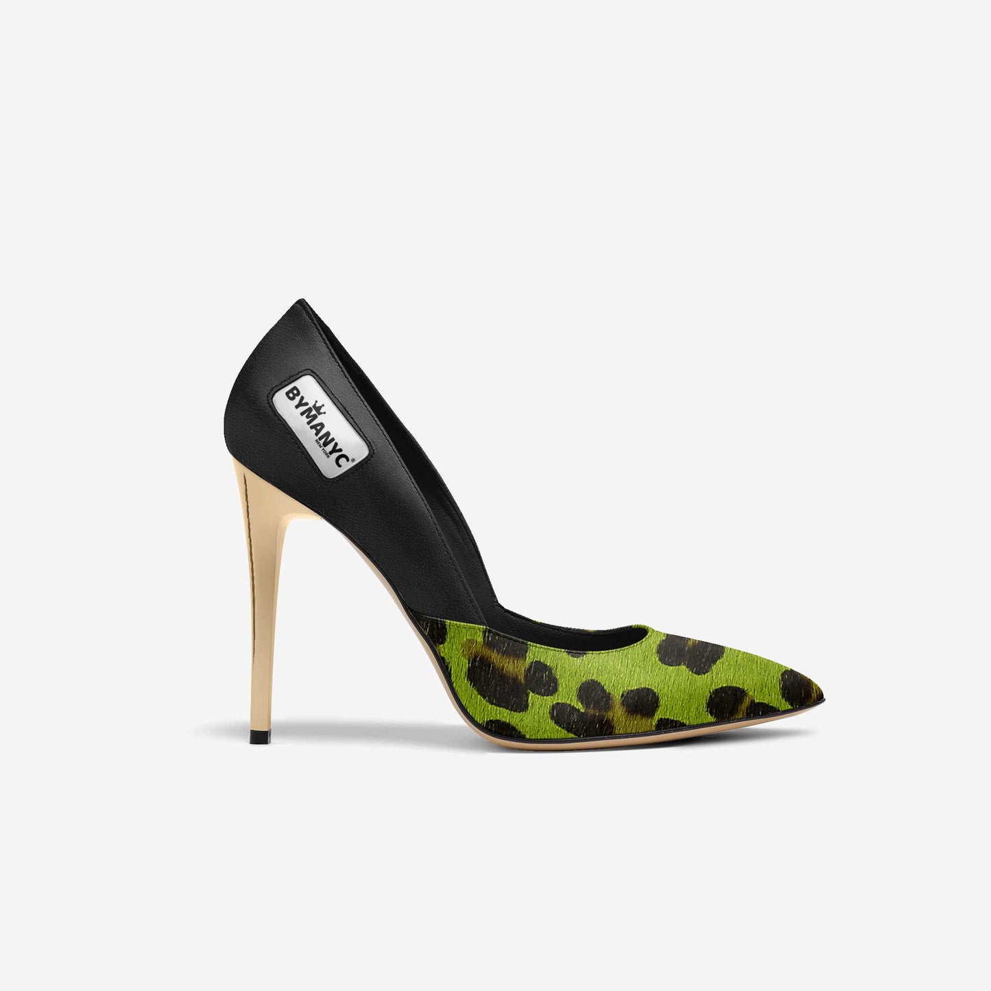 Escarpins femme à bout pointu, tige noire motif camouflage vert, talon aiguille
