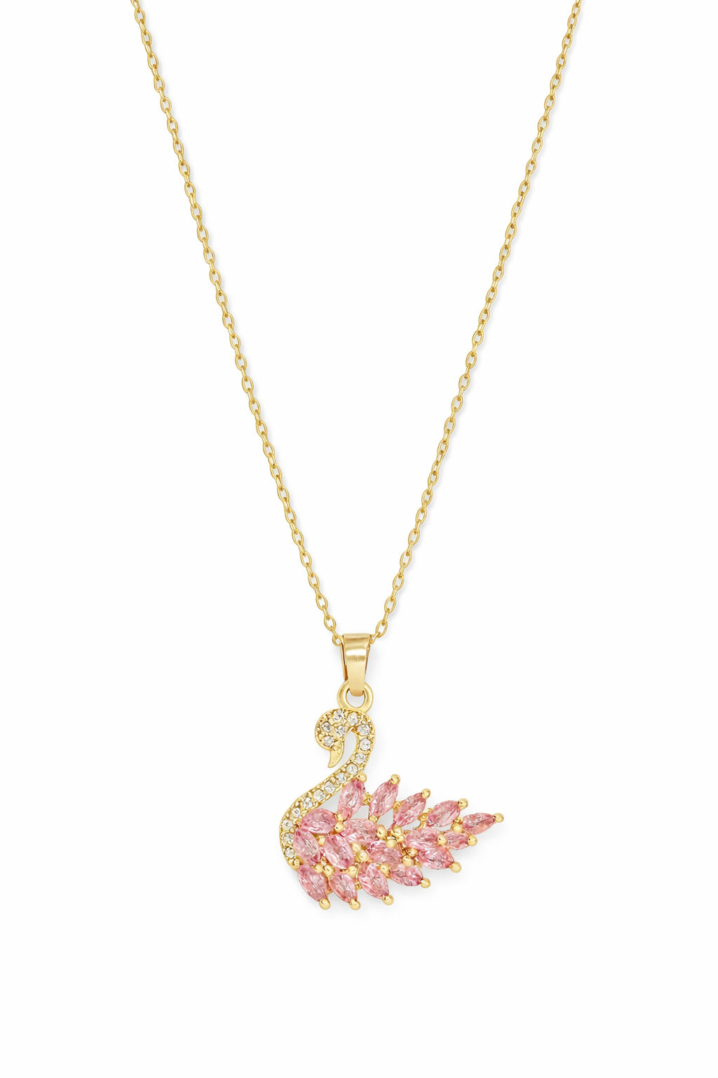Collier en acier inoxydable à chaîne dorée, pendentif cygne rose serti