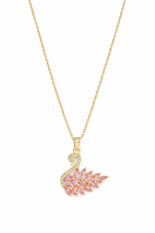 Collier en acier inoxydable à chaîne dorée, pendentif cygne rose serti