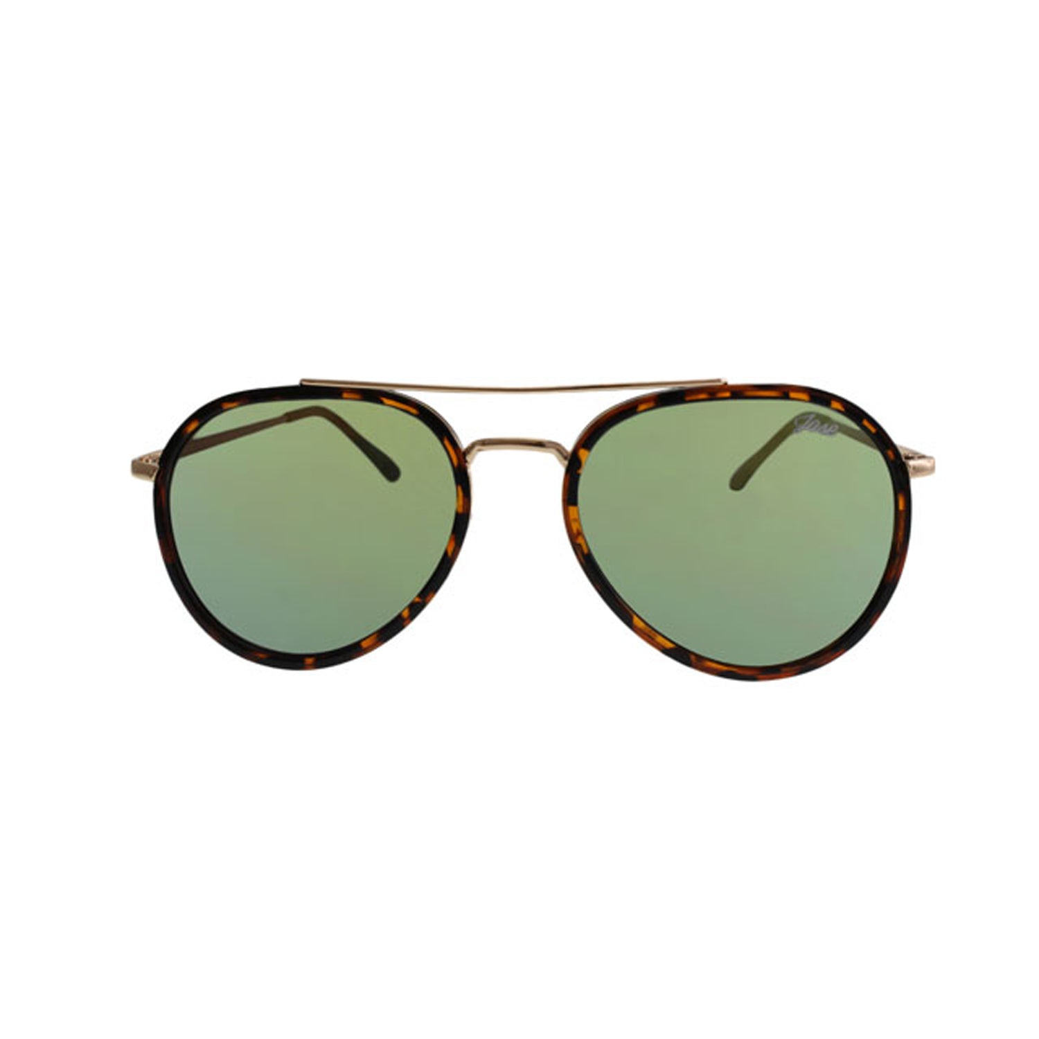 Lunettes de soleil unisexe monture havane métal, verres verts teintés