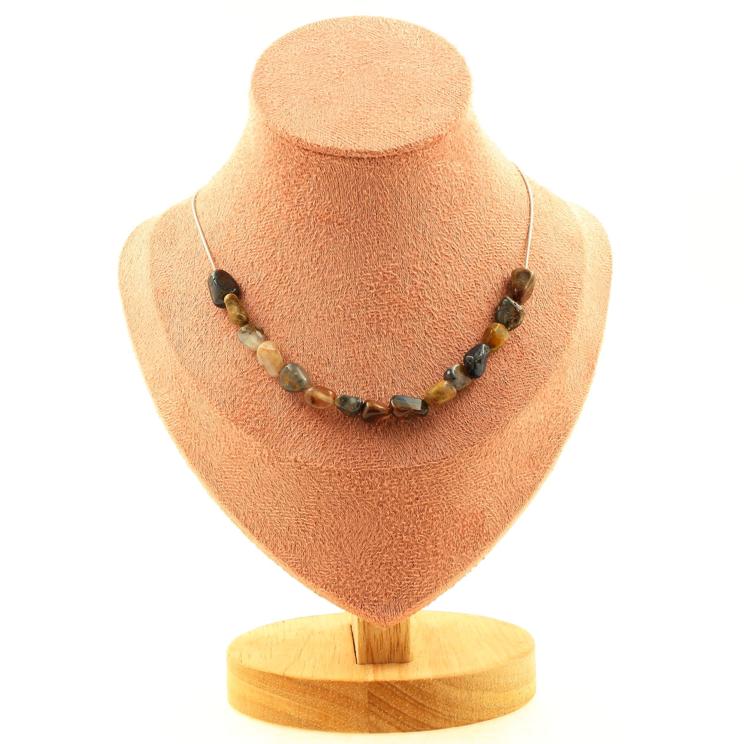 Collier de perles en pierres vertes et noires, 15 perles, style en rang