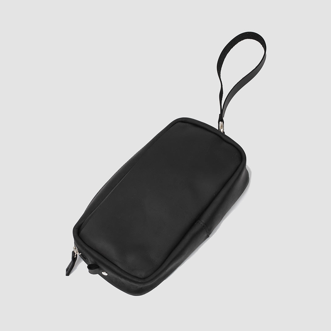 Mini sac besace en cuir noir, poche zippée et sangle réglable