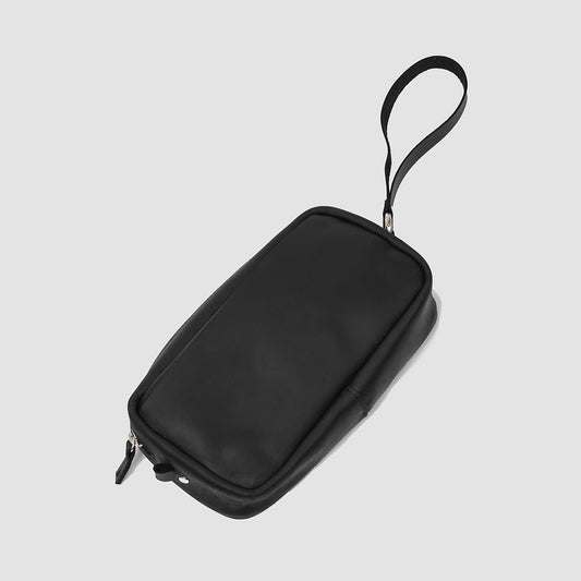 Mini sac besace en cuir noir, poche zippée et sangle réglable