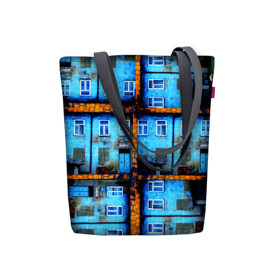 Cabas en toile imprimée, anses noires, format rectangulaire