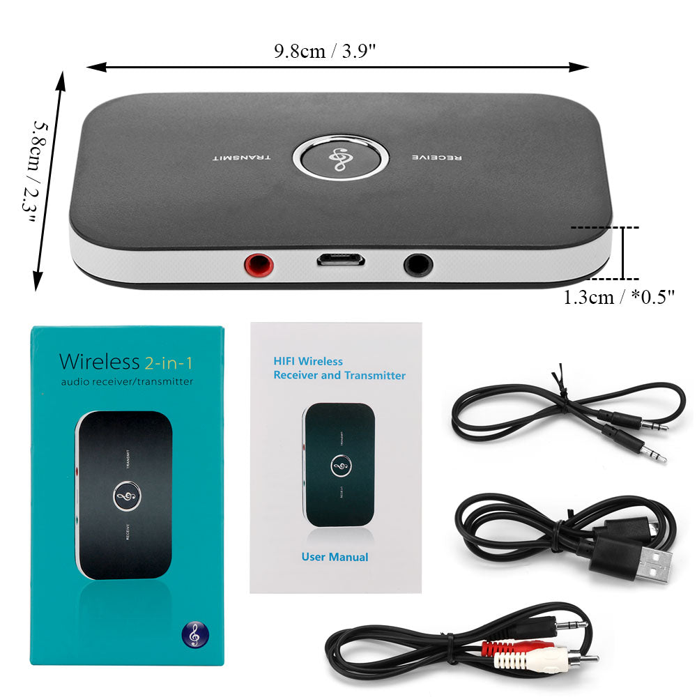 Transmetteur Bluetooth 2-en-1 noir avec boutons et voyants de statut