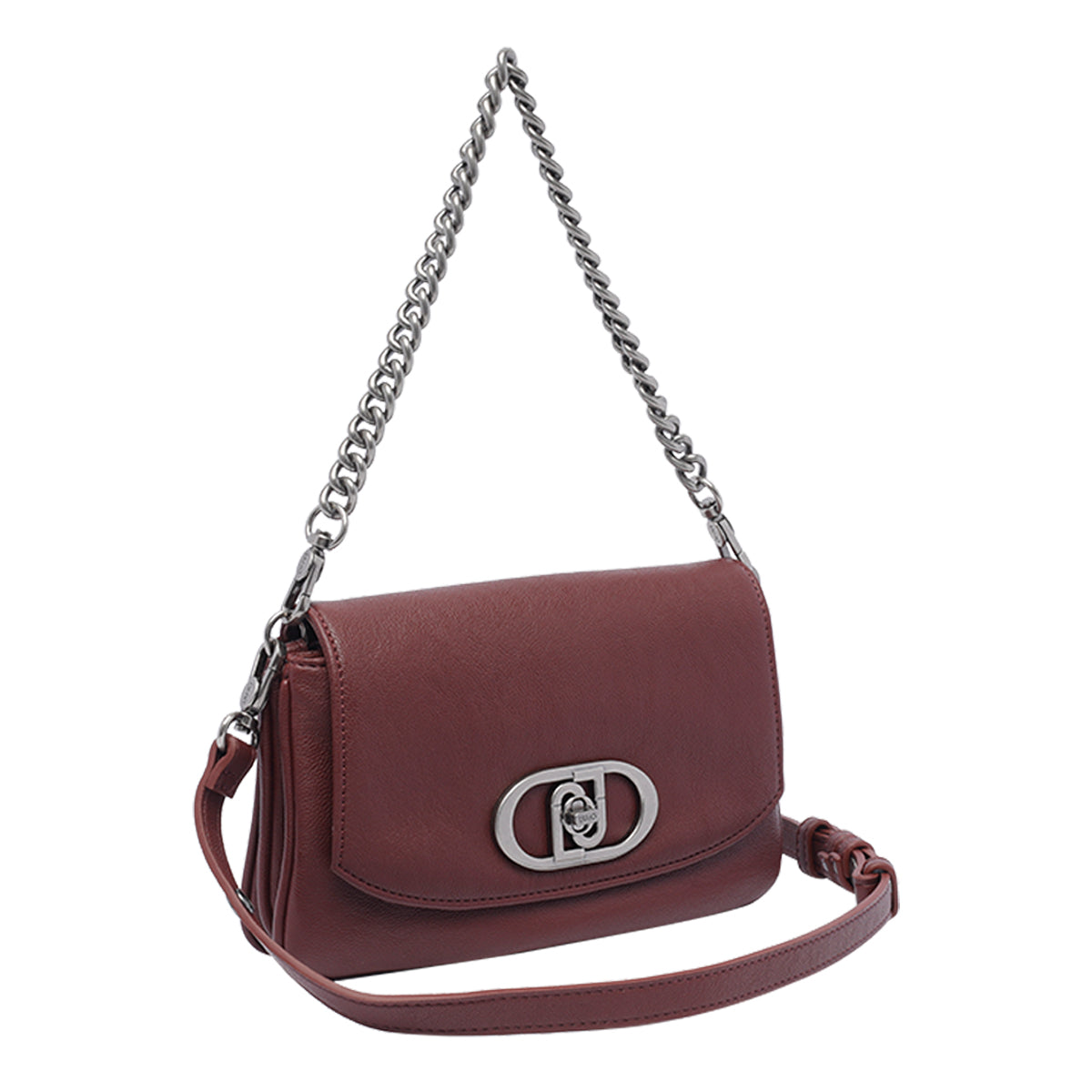 Sac bandoulière bordeaux avec bandoulière chaînette et sangle amovible