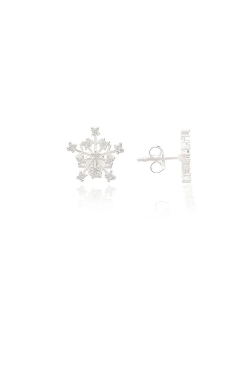Boucles d’oreilles flocon de neige argent 925, zircon pavé.