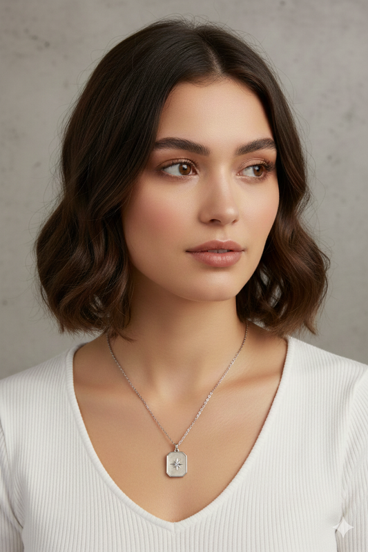 Collier en acier inoxydable argenté à pendentif étoile du Nord, chaîne fine