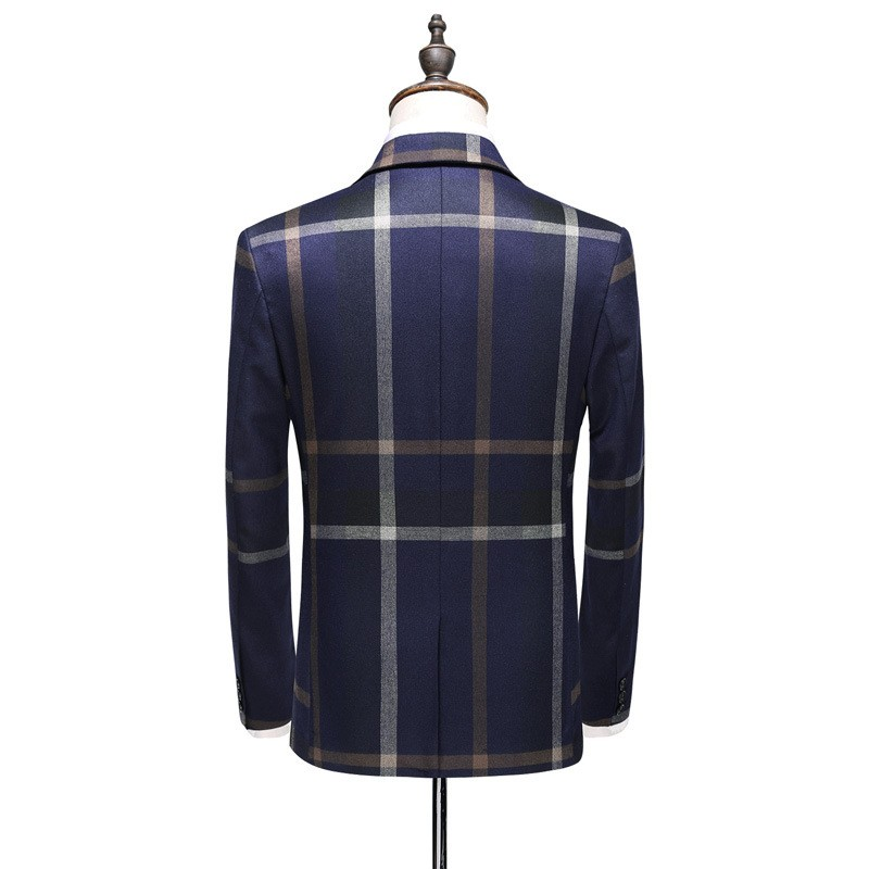 Veste de costume homme à l’arrière bleu nuit à carreaux, coupe slim