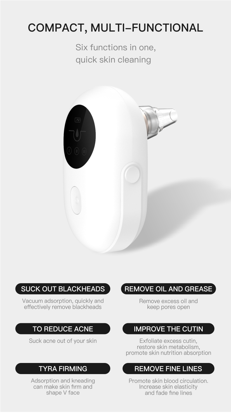 Appareil compact d’aspiration faciale, corps blanc et embout métallique réglable