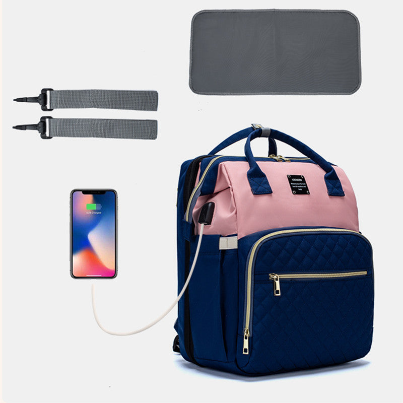 Sac à langer bébé bleu royal avec matelas à langer, poches zippées et anses