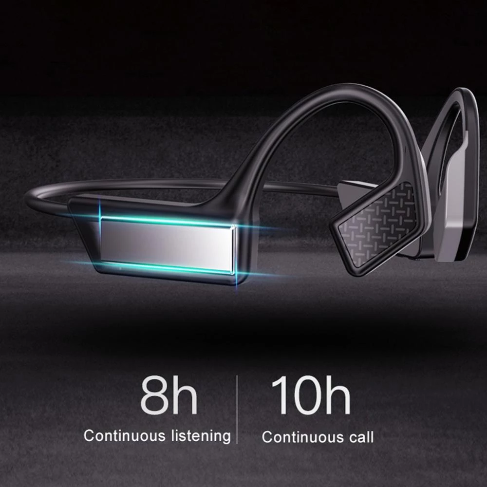 Casque à conduction osseuse Bluetooth sombre, module frontal et coussinets