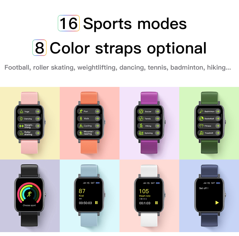 Montre connectée sport avec 16 modes et bracelets interchangeables colorés
