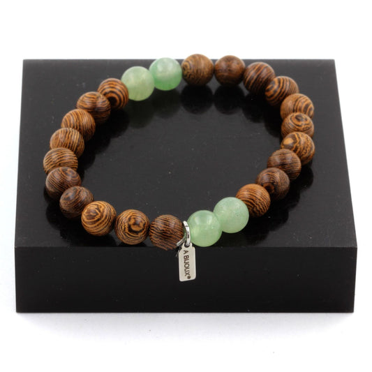 Bracelet en perles de bois et aventurine vertes, fermoir métal