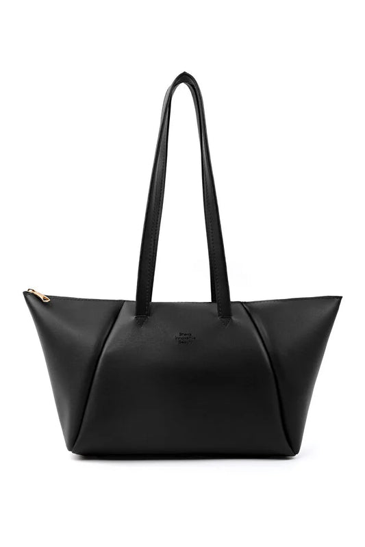 Sac bandoulière en cuir synthétique noir, grand cabas zippé, anses longues