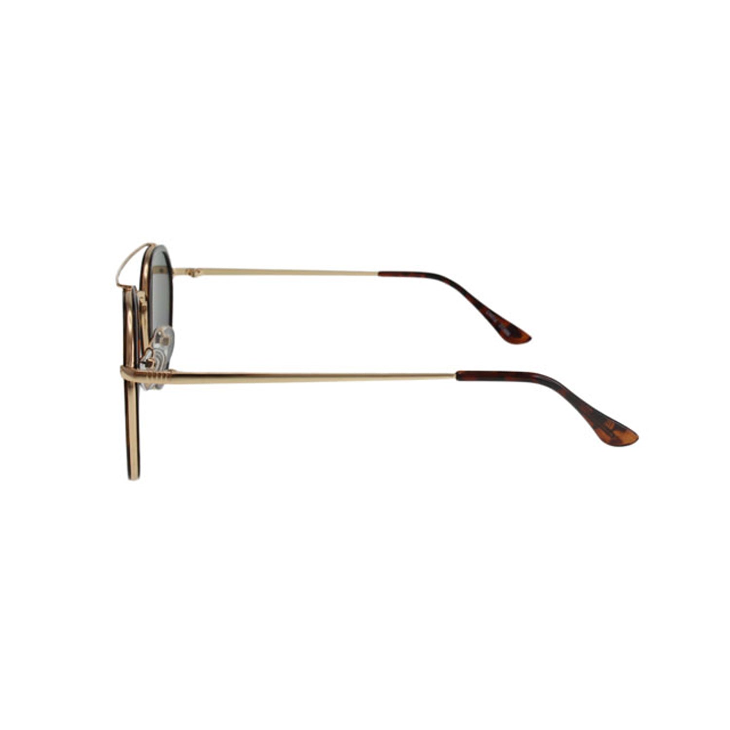 Lunettes de soleil unisexe monture havane métal, vue de côté et branches fines