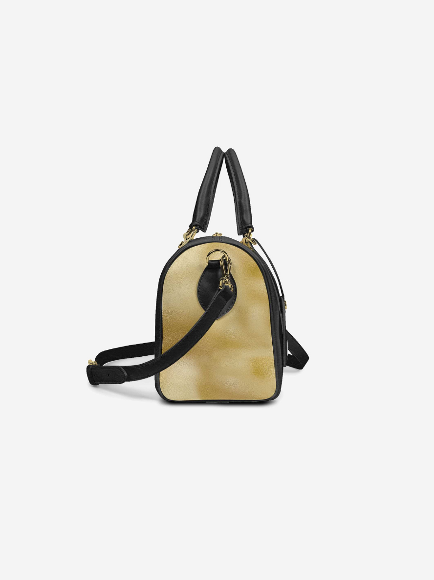 Sac à main demi-lune noir et beige, bandoulière, détail poche zippée