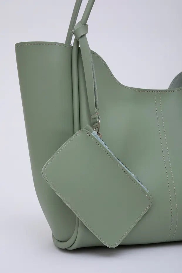 Sac fourre-tout vert menthe avec poignée et pochette assortie en bandoulière